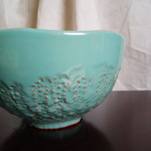 Handmade // Ceramic Teal Patterned Bowl - Picture 2 of 4